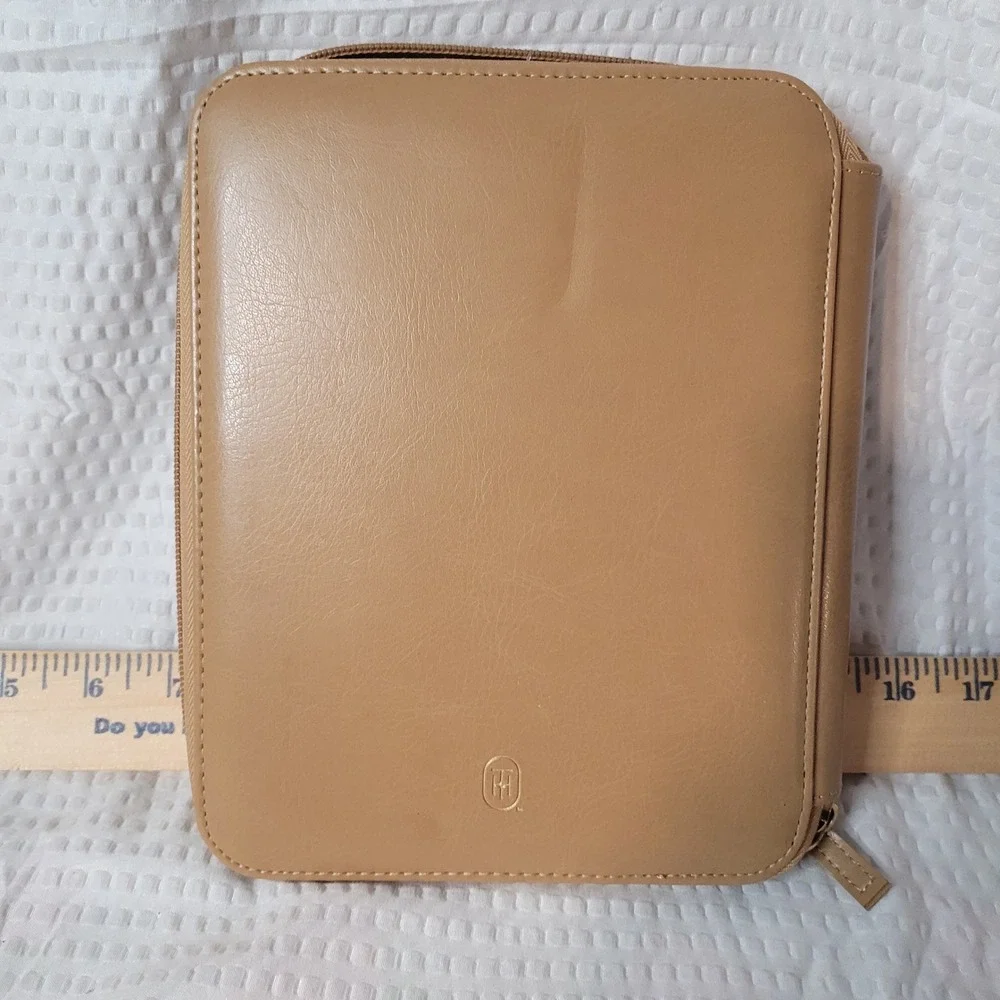 Tan Faux Leather Zip Around Planner Organizer Notebook Folio Tan Brown